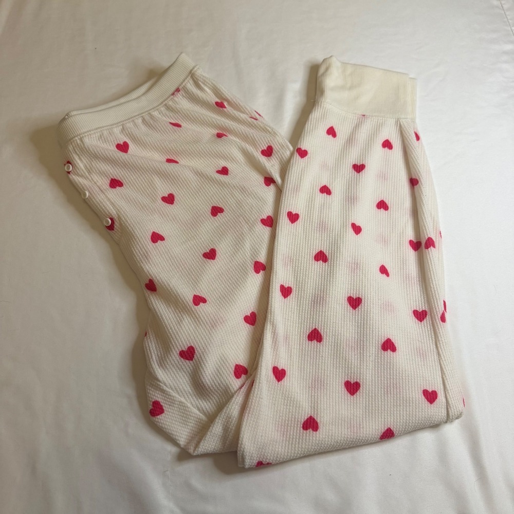 Sonoma Goods for Life Heart Print Waffle Knit Pajama Pants XL Cream Pink